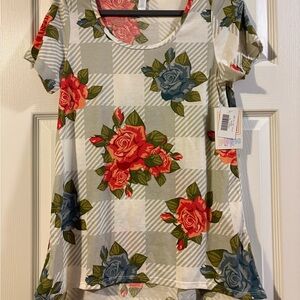LuLaRoe Short Sleeve Top with Red and Blue Floral Design